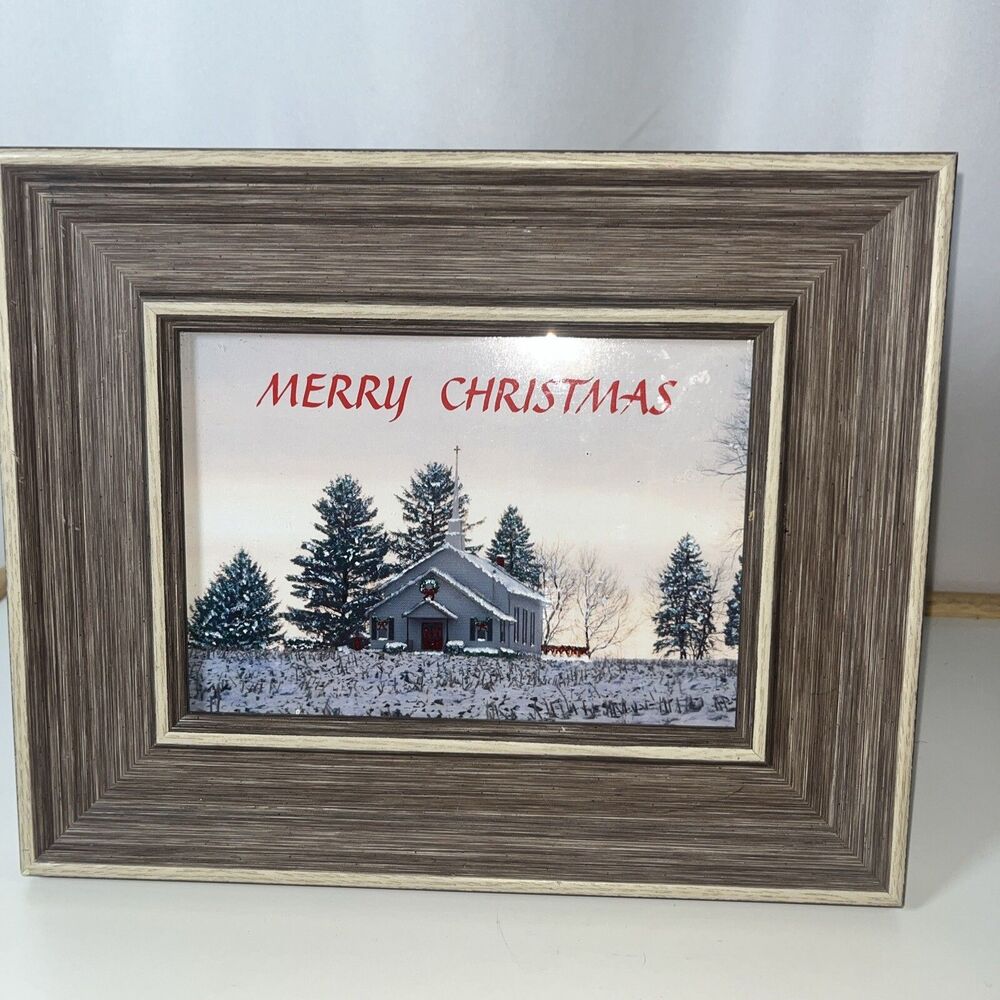 Merry Christmas Picture Decoration A Church In The Winter Frame 10.5 “ X 8.5 “